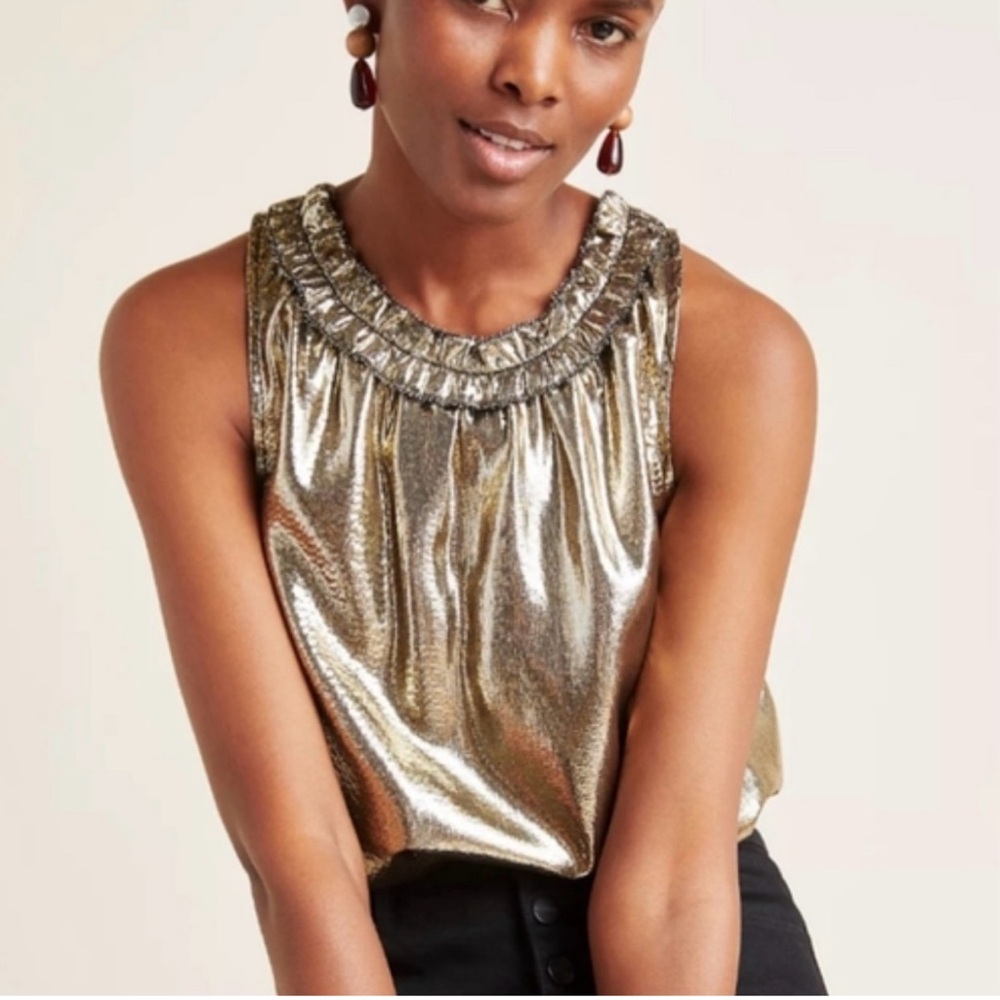 Anthropologie Dolan Shiny Metallic Gold Sleeveless Blouse — Size S
